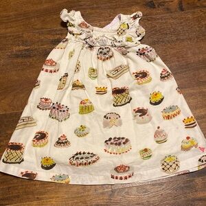 Pink Chicken Cream Cake Print Sundress with Multicolor Accents